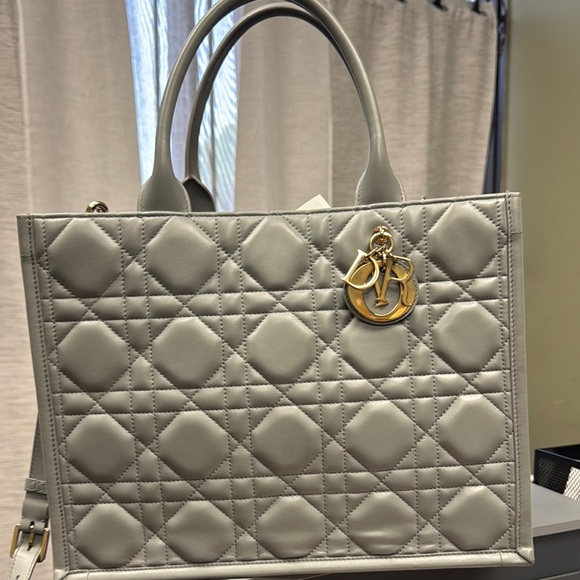 Dior Light Gray Quilted Tote with Gold Accent - Picture 1 of 1